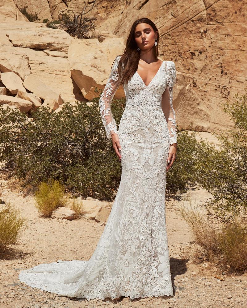Lp2420 backless boho wedding dress with lace and removable long sleeves3